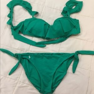 Ralph Lauren green ruffle bikini top size medium